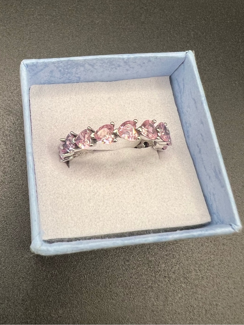 Band of Pink Hearts Ring, Sterling Silver 925, Size: 52/ 6